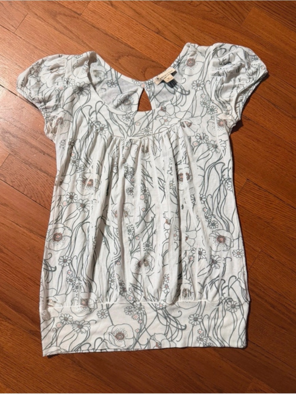Y2K Forever 21 White Floral Puff Sleeve Peasant Top Medium